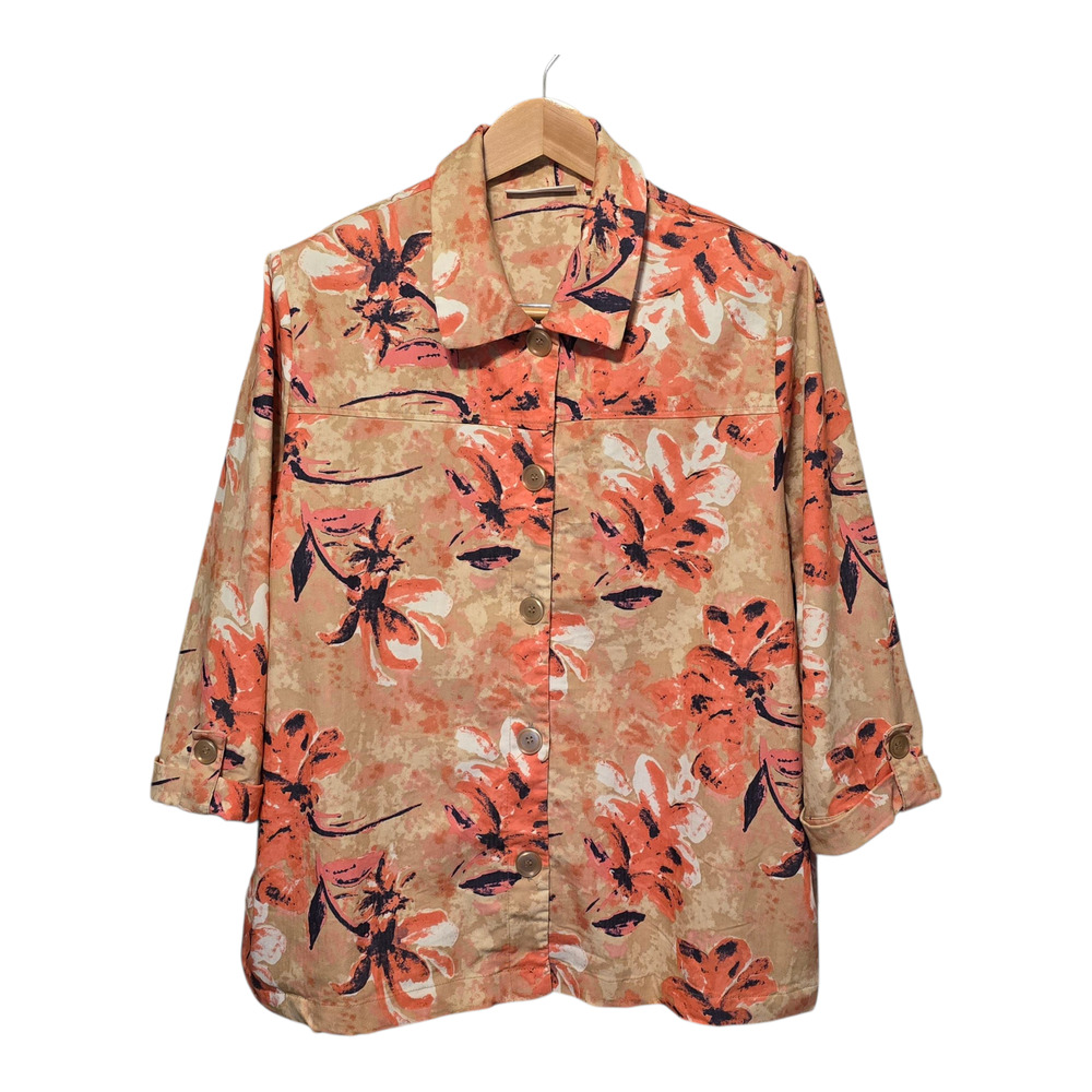 Breckenridge Jacket Womens Plus Size 2X Peach Floral Button Up Coastal Grandma